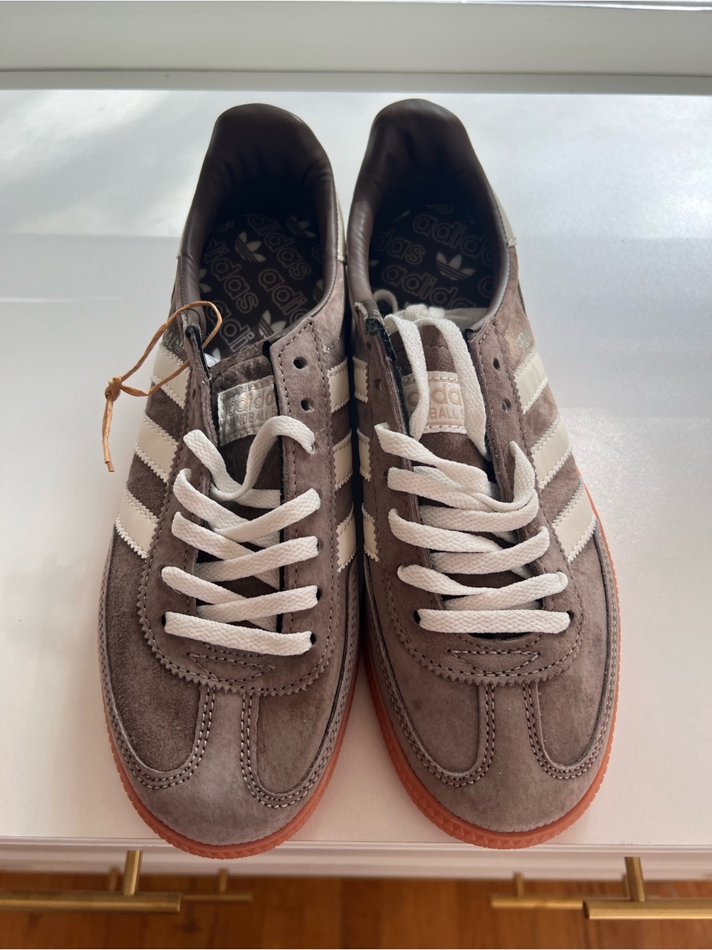 adidas Men’s Grey Suede Sneakers with White Stripes